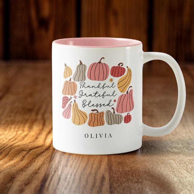 Niedlicher Kürbis Herbst Personalisiert Zweifarbige Tasse (Von Creator hochgeladen)