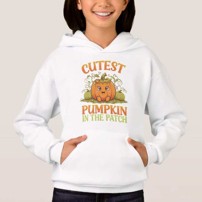 Niedlicher Kürbis im Patch Halloween Hoodie (Vorderseite)