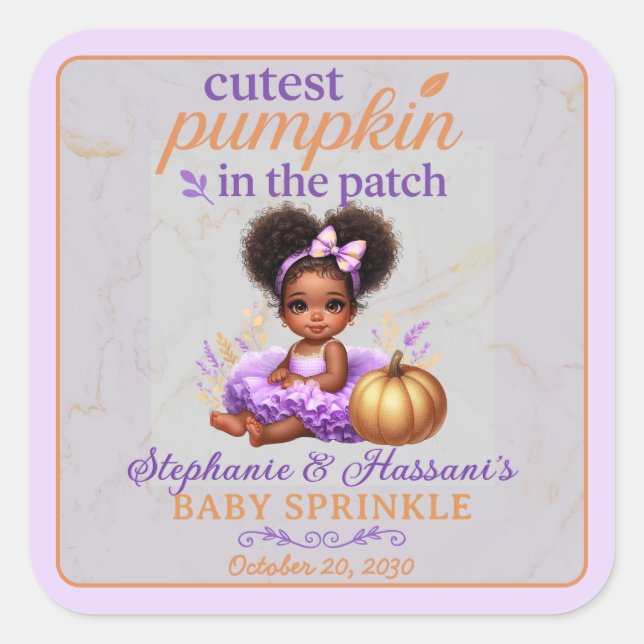 Niedlicher Kürbis in die Patch Afro Baby Girl Dusc Quadratischer Aufkleber (Vorderseite)