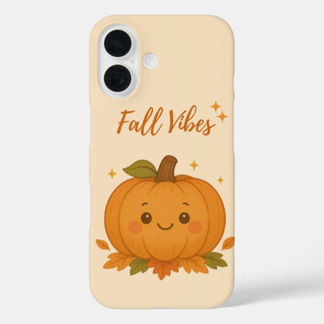 Niedlicher Kürbis mit "Fall Vibes" auf Soft Beige Case-Mate iPhone Hülle (Rückseite)