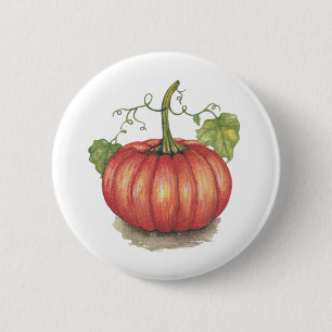 Niedlicher Kürbis mit Weinbergen in Wasserfarbe Button