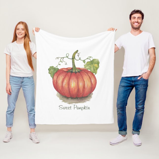 Niedlicher Kürbis mit Weinbergen in Wasserfarbe Fleecedecke (Beispiel)