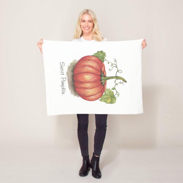 Niedlicher Kürbis mit Weinbergen in Wasserfarbe Fleecedecke (Beispiel)