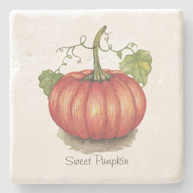 Niedlicher Kürbis mit Weinbergen in Wasserfarbe Steinuntersetzer (Vorderseite)