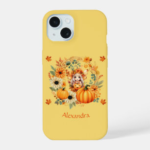 Niedlicher Kürbisfee im herbstlichen Kranz iPhone 15 Hülle