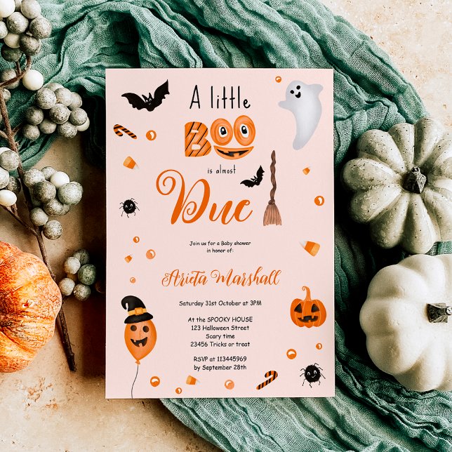 Niedlicher Kürbiskugel Boo Halloween Babydusche ro Einladung (Cute pumpkin Boo Halloween baby shower pink Invitation)