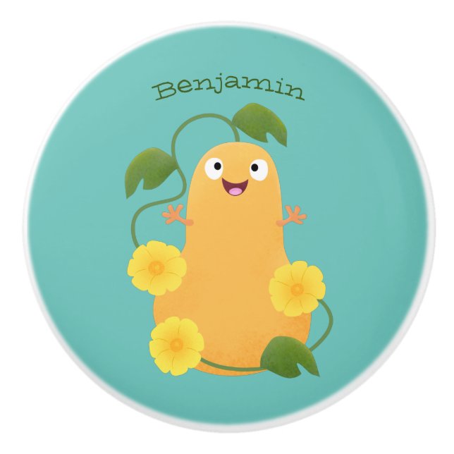 Niedlicher Kürbiskürbis Cartoon Keramikknauf (Vorderseite)