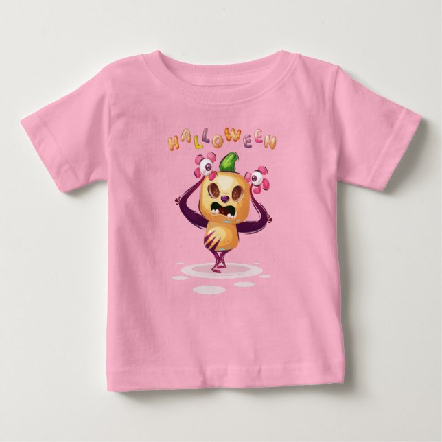 Niedlicher Kürbiskürbis Halloween Monster Kleinkin Baby T-shirt (Vorderseite)
