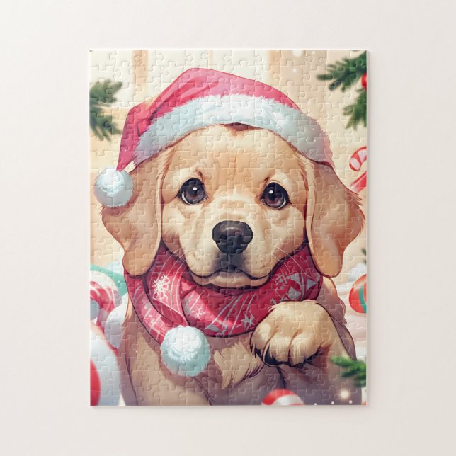 Niedlicher Labrador Retriever mit pastellfarbenem  Puzzle (Vertikal)