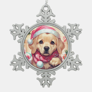 Niedlicher Labrador Retriever mit pastellfarbenem  Schneeflocken Zinn-Ornament