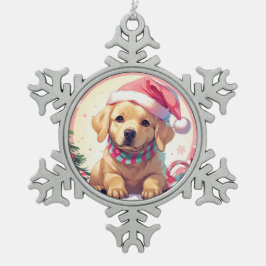 Niedlicher Labrador Retriever mit pastellfarbenem  Schneeflocken Zinn-Ornament