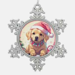 Niedlicher Labrador Retriever mit pastellfarbenem  Schneeflocken Zinn-Ornament