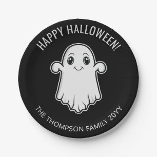 Niedlicher lächelnder Geist Frohes Halloween Schwa Pappteller