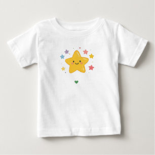 Niedlicher lächelnder gelber Stern, Pastell-Regenb Baby T-shirt