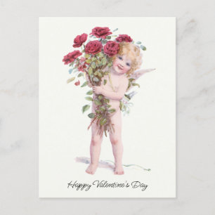 Niedlicher lächelnder Vintage-Valentins-Cupid mit Feiertagspostkarte