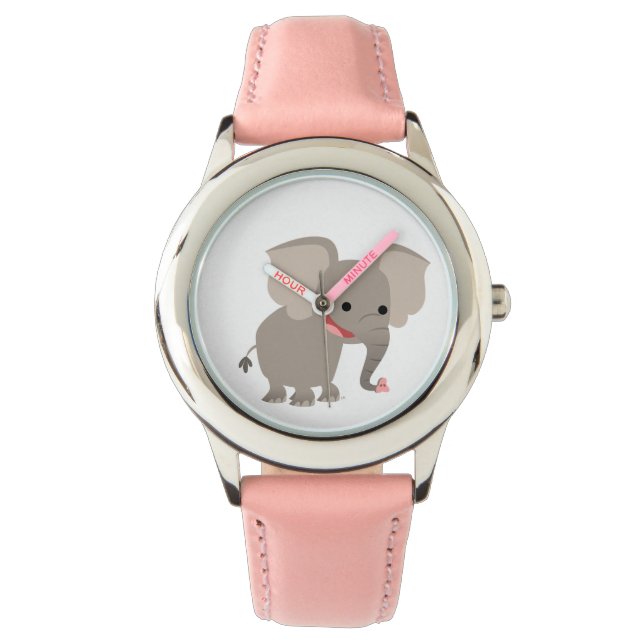 Niedlicher lachender Cartoon Elephant Watch Armbanduhr (Vorderseite)