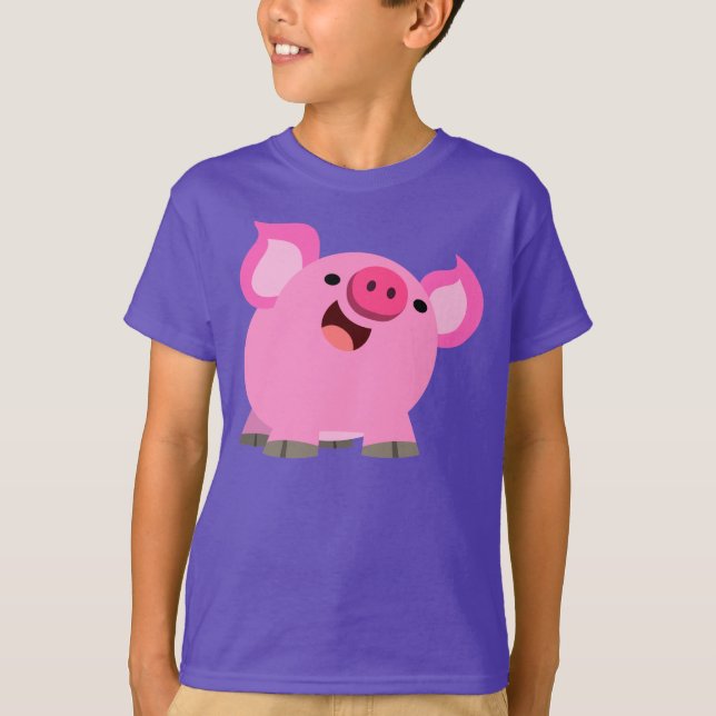 Niedlicher lachender Cartoon Schweinekinder T - Sh T-Shirt (Vorderseite)