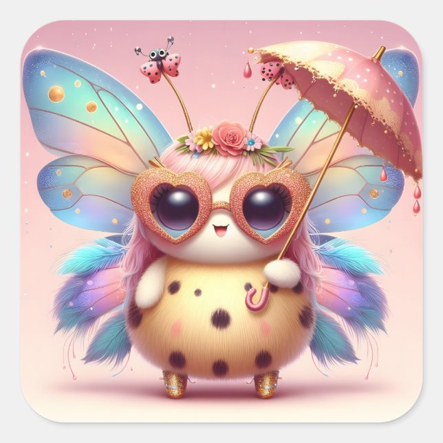 Niedlicher Lady Bug Quadratischer Aufkleber (Vorderseite)