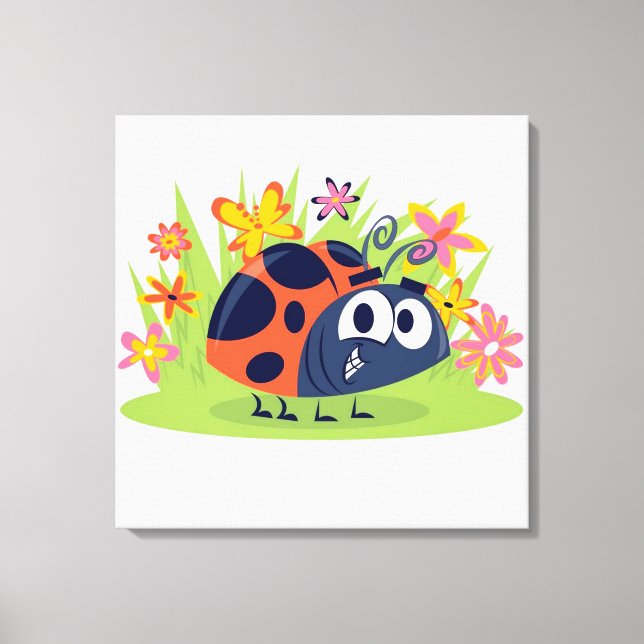 Niedlicher Lady Bug und Blume Canvas Print Leinwanddruck (Vorderseite)