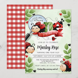Niedlicher Ladybug Käfer, der ein 1. Geburtstag Pa Einladung