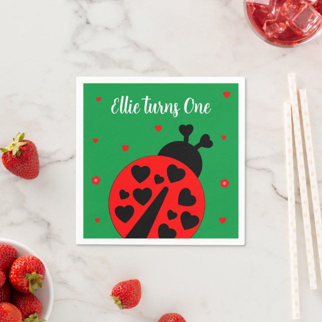 Niedlicher Ladybug mit Herzen Serviette (Beispiel)