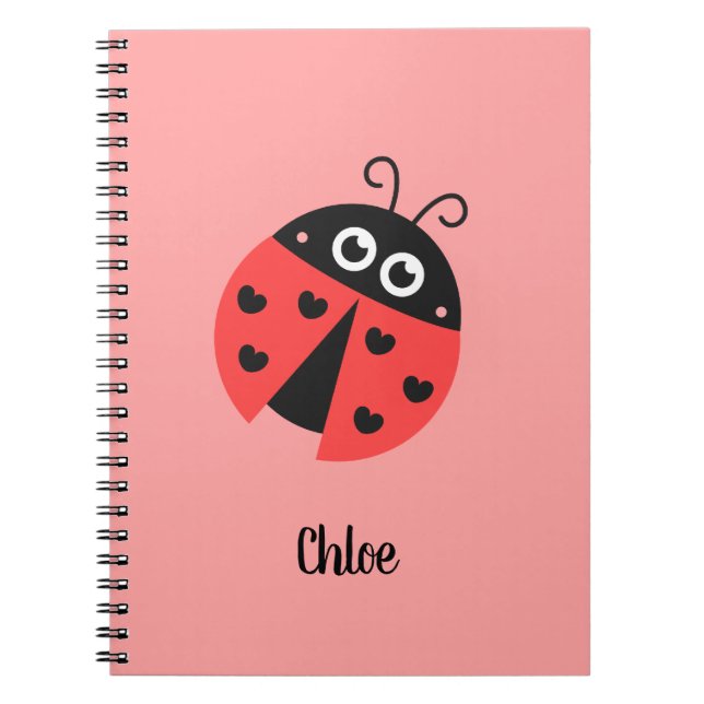 Niedlicher Ladybug mit Personalisierten schwarzen  Notizblock (Vorderseite)