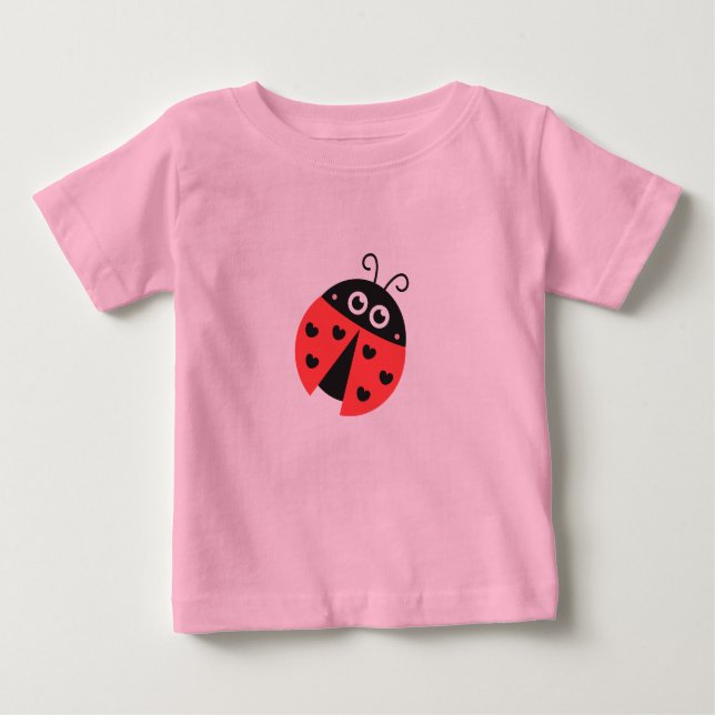 Niedlicher Ladybug mit schwarzen Herzen anstelle v Baby T-shirt (Vorderseite)