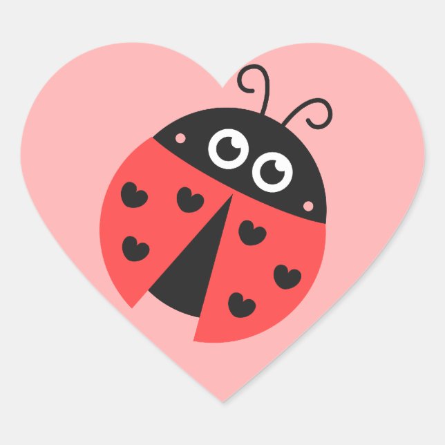 Niedlicher Ladybug mit schwarzen Herzen Herz-Aufkleber (Vorderseite)