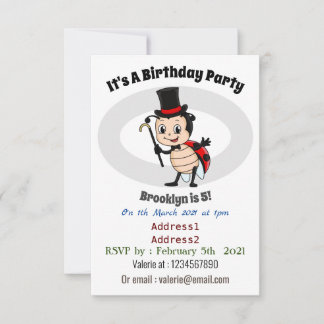 Niedlicher Ladybug mit Top Hut und Krawatte Cartoo Einladung