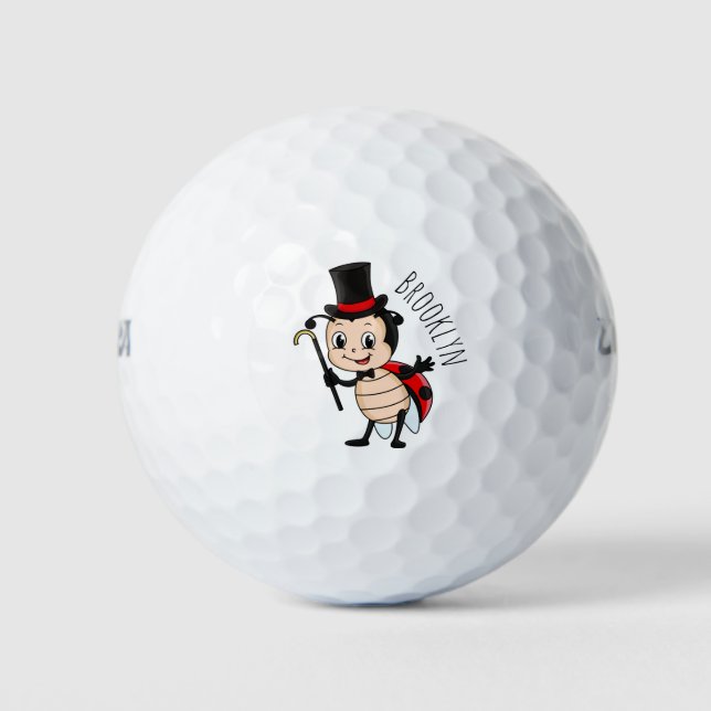 Niedlicher Ladybug mit Top Hut und Krawatte Cartoo Golfball (Vorderseite)