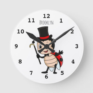 Niedlicher Ladybug mit Top Hut und Krawatte Cartoo Runde Wanduhr