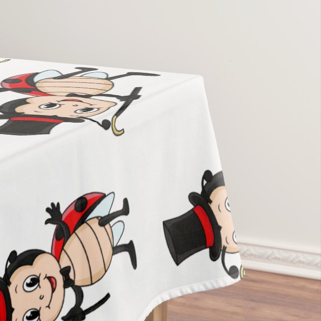Niedlicher Ladybug mit Top Hut und Krawatte Cartoo Tischdecke (Beispiel)