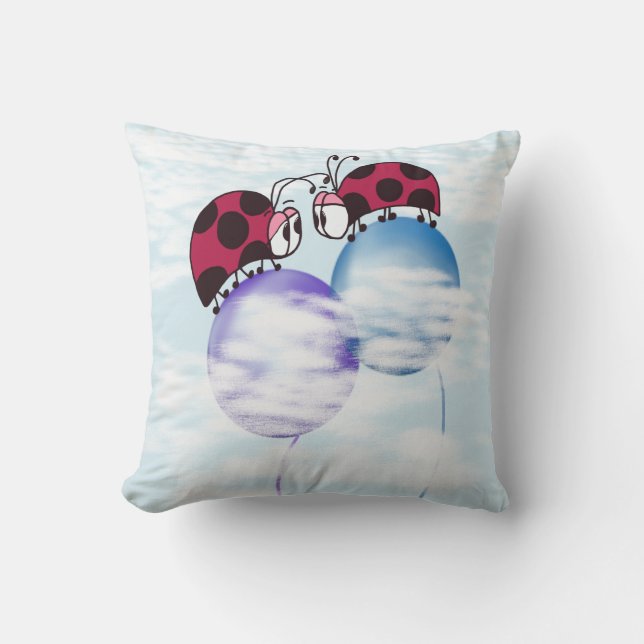 Niedlicher Ladybug und farbenfrohe Balloons Cartoo Kissen (Vorderseite)