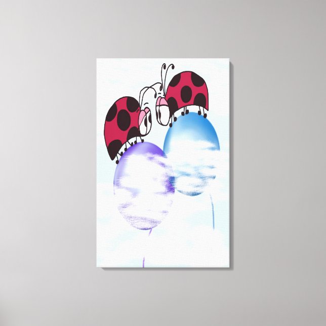 Niedlicher Ladybug und farbenfrohe Balloons Cartoo Leinwanddruck (Vorderseite)