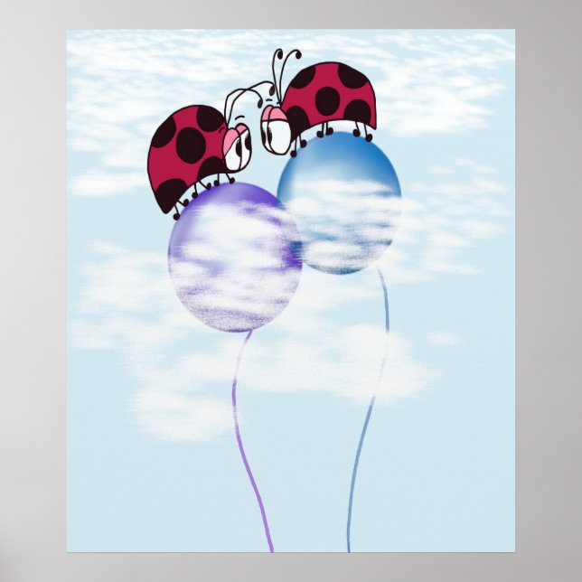 Niedlicher Ladybug und farbenfrohe Balloons Cartoo Poster (Vorne)