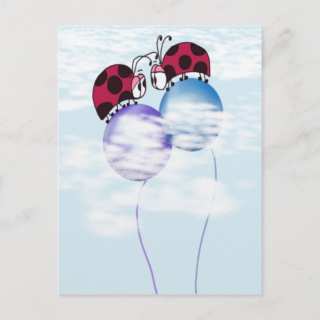Niedlicher Ladybug und farbenfrohe Balloons Cartoo Postkarte (Vorderseite)