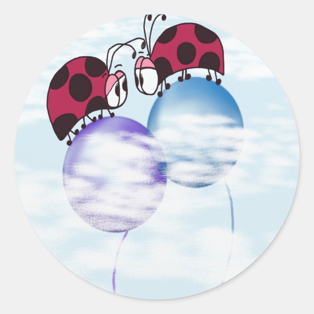 Niedlicher Ladybug und farbenfrohe Balloons Cartoo Runder Aufkleber (Vorderseite)