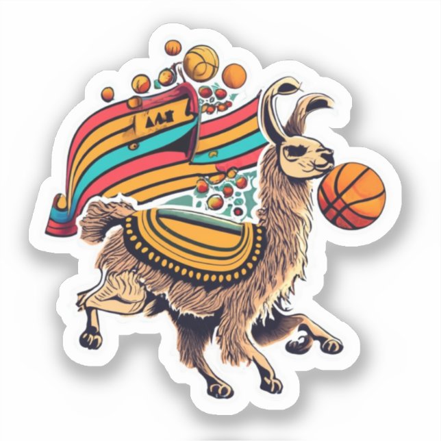 Niedlicher Lama Basketballaufkleber Aufkleber (Vorderseite)