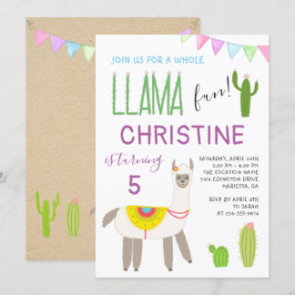Niedlicher Lama Fun Kindergeburtstag Einladung