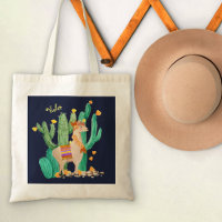 Niedlicher Lama im Kakteen Garden mit gelben Blume