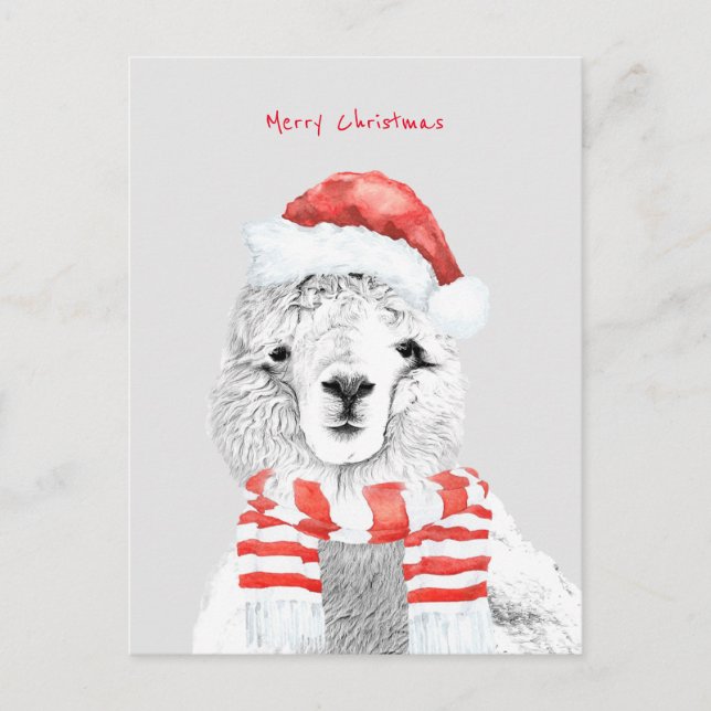 Niedlicher Lama je Minimalistische Weihnachten Postkarte (Vorderseite)