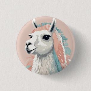 Niedlicher Lama mit farbenfroher Fresse auf dem Ko Button