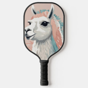 Niedlicher Lama mit farbenfroher Fresse auf dem Ko Pickleball Schläger