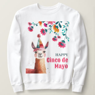 Niedlicher Lama mit Fuchsia Blume Happy Cinco de M Sweatshirt