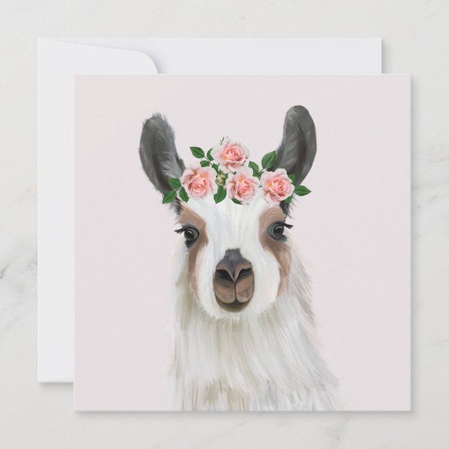 Niedlicher Lama mit Rose Blume Kronenrosa (Vorderseite)