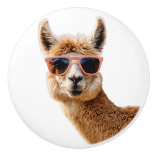 Niedlicher Lama mit Sonnenbrille auf Keramikknauf