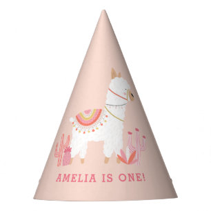Niedlicher Lama Spaß Rosa 1. Geburtstag Partyhütchen
