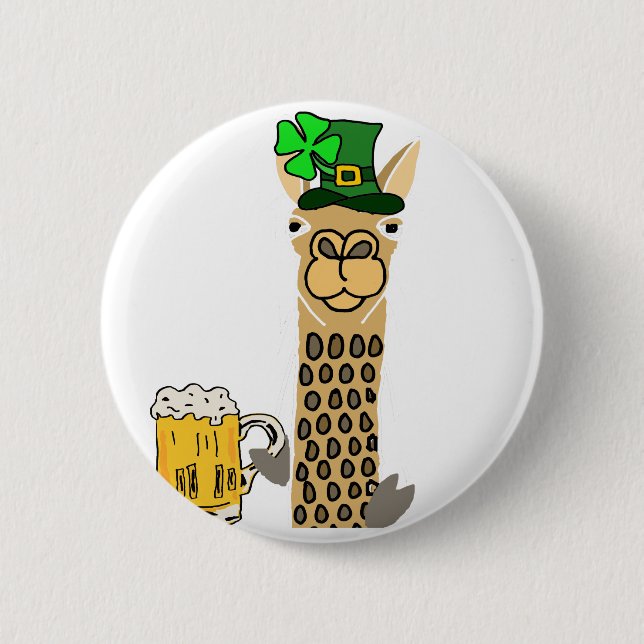 Niedlicher Lama-trinkenden Bier-St Patrick Button (Vorderseite)
