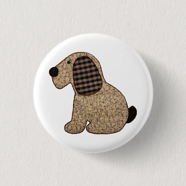 Niedlicher Land-Art-Gingham-Hund Button (Vorderseite)