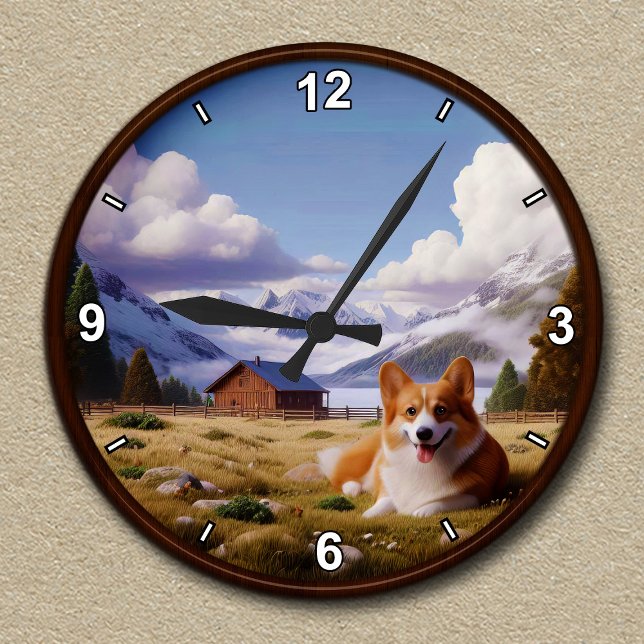 Niedlicher Landschaftlicher Hintergrund für Corgi Runde Wanduhr (Von Creator hochgeladen)
